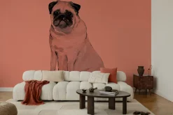 Fototapeta: Mops pies ilustracja w stylu akwareli na koralowym tle