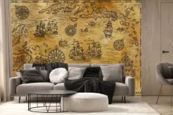 Fototapeta: Morska mapa retro ze statkami i motywami fantasy