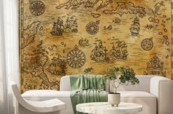 Fototapeta: Morska mapa retro ze statkami i motywami fantasy