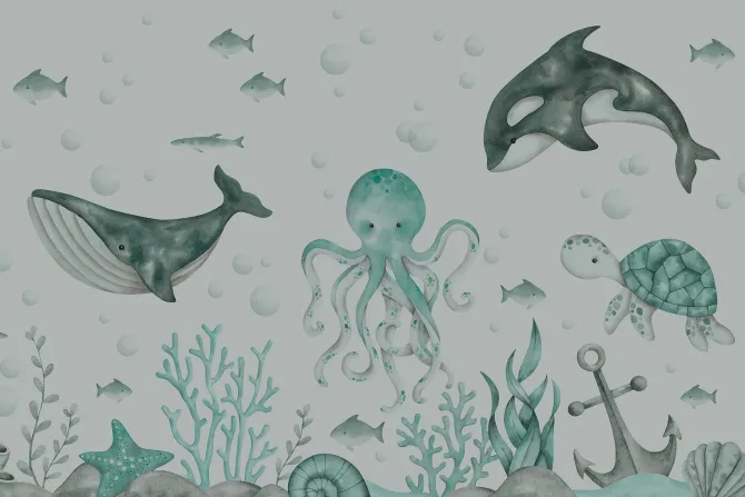 Fototapeta: Morski świat z rybami i ośmiornicą