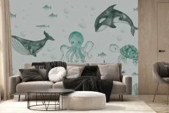 Fototapeta: Morski świat z rybami i ośmiornicą