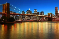 Fototapeta: Most brookliński o zachodzie słońca z panoramą miasta