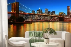 Fototapeta: Most brookliński o zachodzie słońca z panoramą miasta