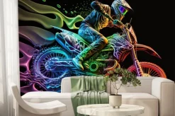 Fototapeta: Motocykl motocross z neonowym podświetleniem