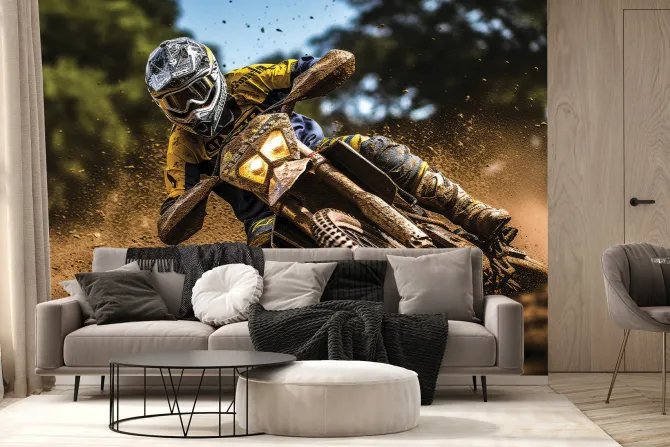 Fototapeta: Motocyklista jadący po piachu