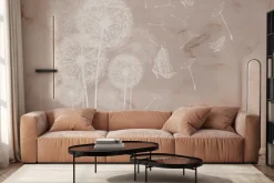 Fototapeta: Motyle i białe dmuchawce na marmurowym tle botaniczny wzór