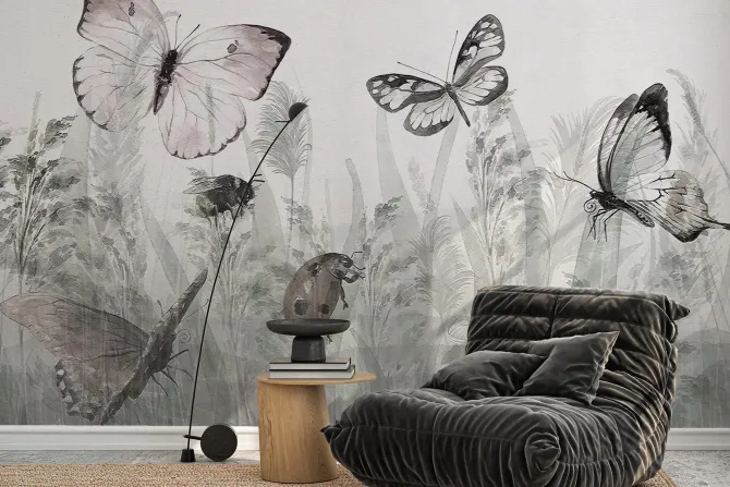 Fototapeta: Motyle i biedronka na letniej łące krajobraz z owadami i roślinami