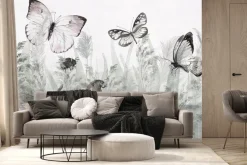 Fototapeta: Motyle i biedronka na letniej łące krajobraz z owadami i roślinami