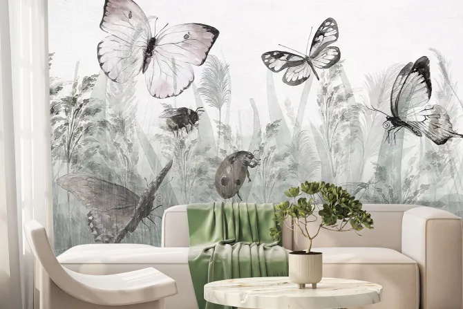 Fototapeta: Motyle i biedronka na letniej łące krajobraz z owadami i roślinami