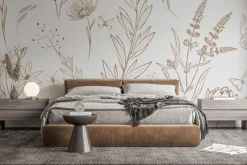 Fototapeta: Motyle i dzikie rośliny w minimalistycznym stylu naturalny wzór