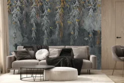 Fototapeta: Motyle i zwisające pnącza na tle surowego betonu nowoczesny wzór