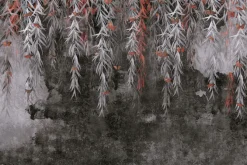 Fototapeta: Motyle i zwisające pnącza na tle surowego betonu nowoczesny wzór