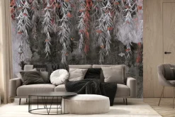 Fototapeta: Motyle i zwisające pnącza na tle surowego betonu nowoczesny wzór