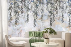 Fototapeta: Motyle i zwisające pnącza na tle surowego betonu nowoczesny wzór