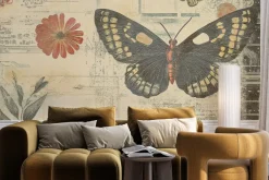 Fototapeta: Motyle kwiaty i liście botaniczny wzór w stylu retro vintage