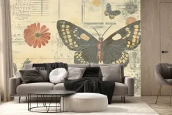 Fototapeta: Motyle kwiaty i liście botaniczny wzór w stylu retro vintage