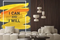 Fototapeta: Motywacja skok żółty kwadrat akrylowe plakat. napis tekst inspirujące