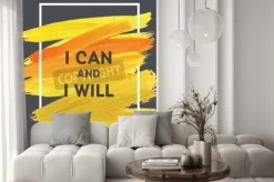 Fototapeta: Motywacja skok żółty kwadrat akrylowe plakat. napis tekst inspirujące