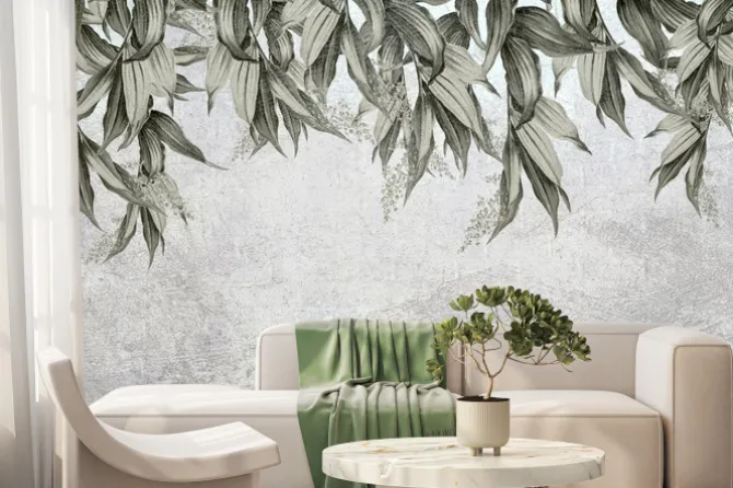 Fototapeta: Mural vintage z kwitnącymi wiszącymi liśćmi