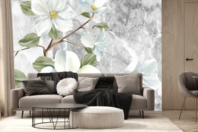 Fototapeta: Mural z białymi kwiatami magnolii