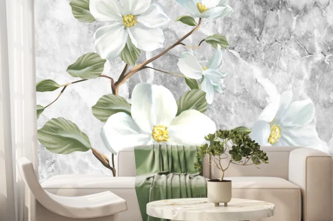 Fototapeta: Mural z białymi kwiatami magnolii