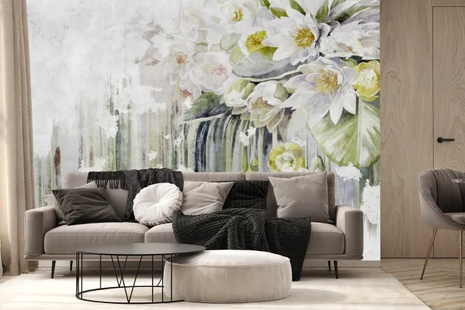 Fototapeta: Mural z białymi kwiatami lilii