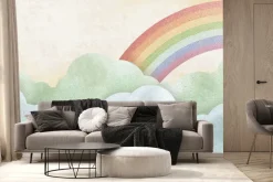 Fototapeta: Mural z chmurami na tle tęczy