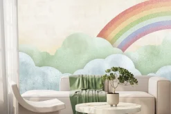 Fototapeta: Mural z chmurami na tle tęczy