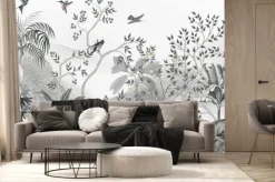 Fototapeta: Mural z palmami ptakami i z owocami na drzewach