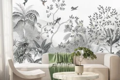 Fototapeta: Mural z palmami ptakami i z owocami na drzewach