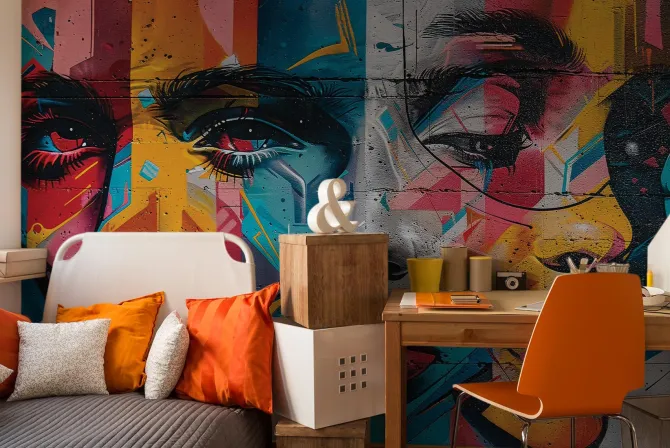 Fototapeta: Mural ze sztuką uliczną i twarzą kobiety