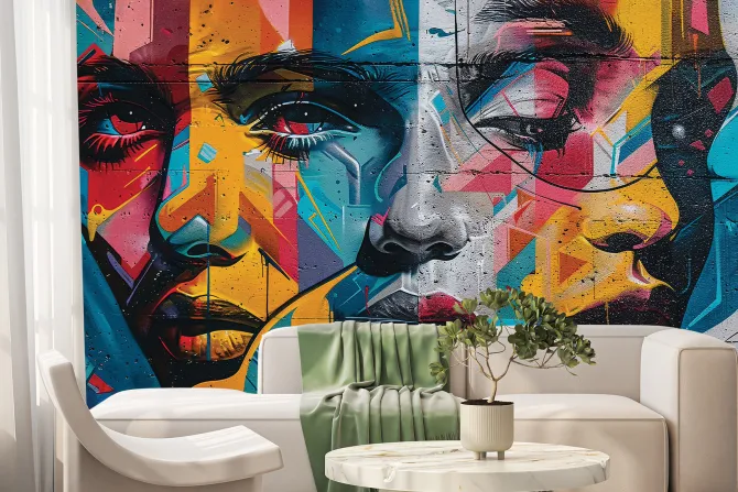 Fototapeta: Mural ze sztuką uliczną i twarzą kobiety