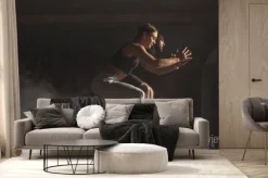 Fototapeta: Muscular guy and sports girl in the gym training . naked press,