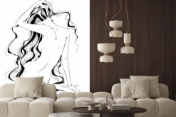 Fototapeta: Naga dziewczyna. grafika. loki. nagość. wektor