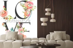 Fototapeta: Napis love z akwarelowymi kwiatami