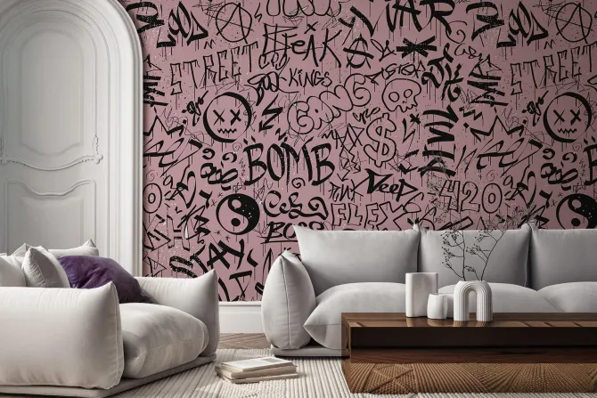 Fototapeta: Napisy w stylu graffiti na różowej ścianie