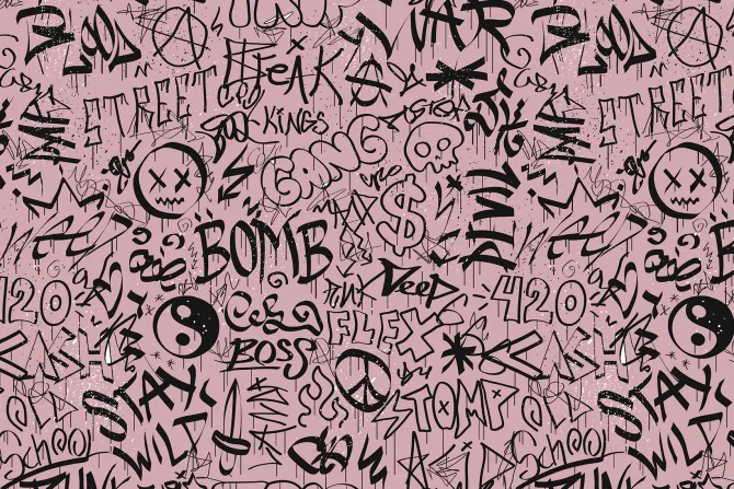 Fototapeta: Napisy w stylu graffiti na różowej ścianie