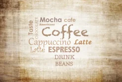 Fototapeta: Napisy z rodzajami kawy na drewnie