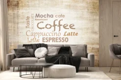 Fototapeta: Napisy z rodzajami kawy na drewnie