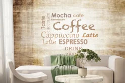 Fototapeta: Napisy z rodzajami kawy na drewnie