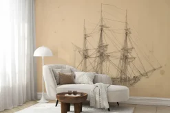 Fototapeta: Naszkicowany statek z żaglami na teksturze
