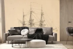 Fototapeta: Naszkicowany statek z żaglami na teksturze