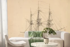 Fototapeta: Naszkicowany statek z żaglami na teksturze