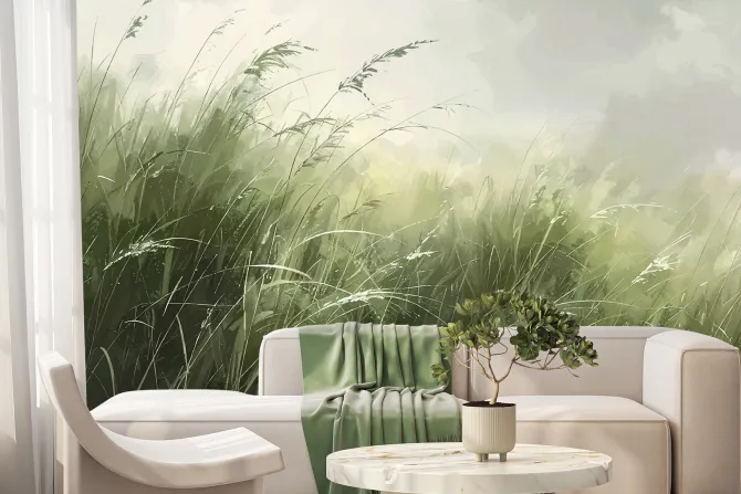 Fototapeta: Naturalny pejzaż zielone pole trawy spokojny widok przyrody