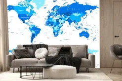 Fototapeta: Niebieski mapa świata - granice, kraje i miasta - ilustracji