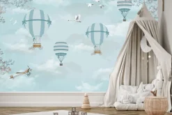 Fototapeta: Niebieskie balony i samoloty na tle nieba