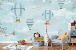 Fototapeta: Niebieskie balony i samoloty na tle nieba