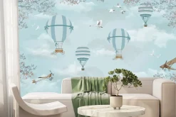 Fototapeta: Niebieskie balony i samoloty na tle nieba