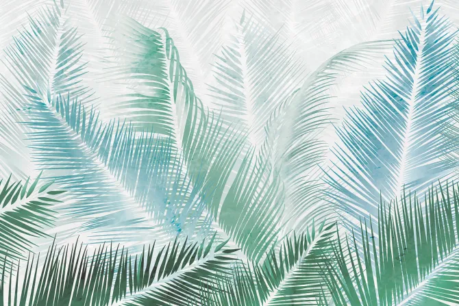 Fototapeta: Niebieskie i zielone liście palmowe botaniczny wzór