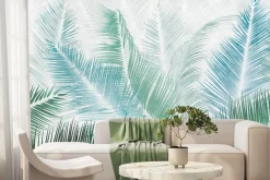 Fototapeta: Niebieskie i zielone liście palmowe botaniczny wzór